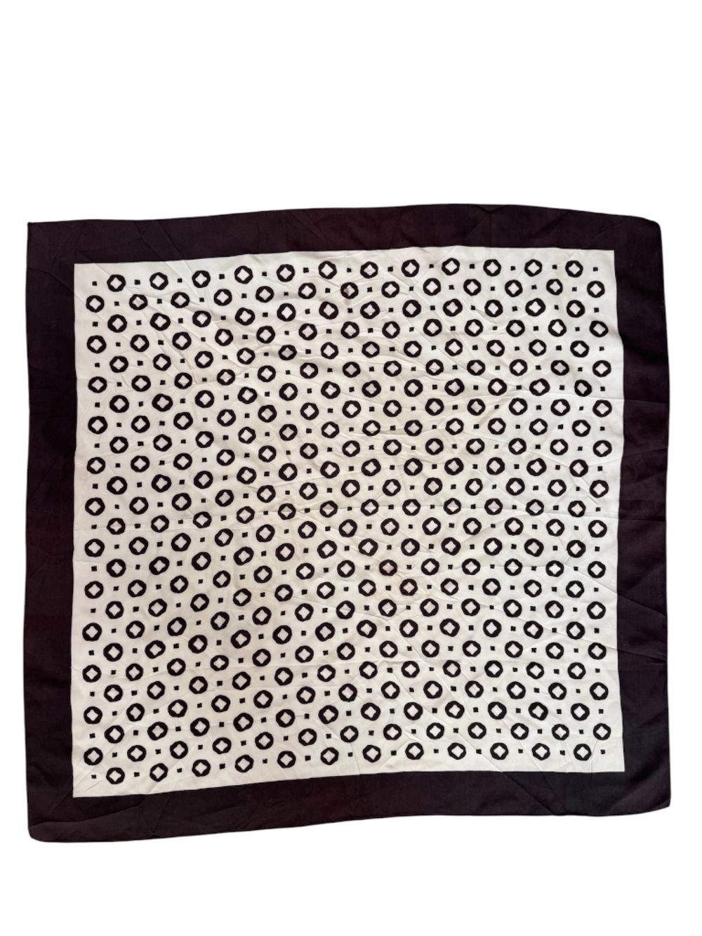 Women's Brown and Tan Square Patterned Silk Scarf One Size GUC